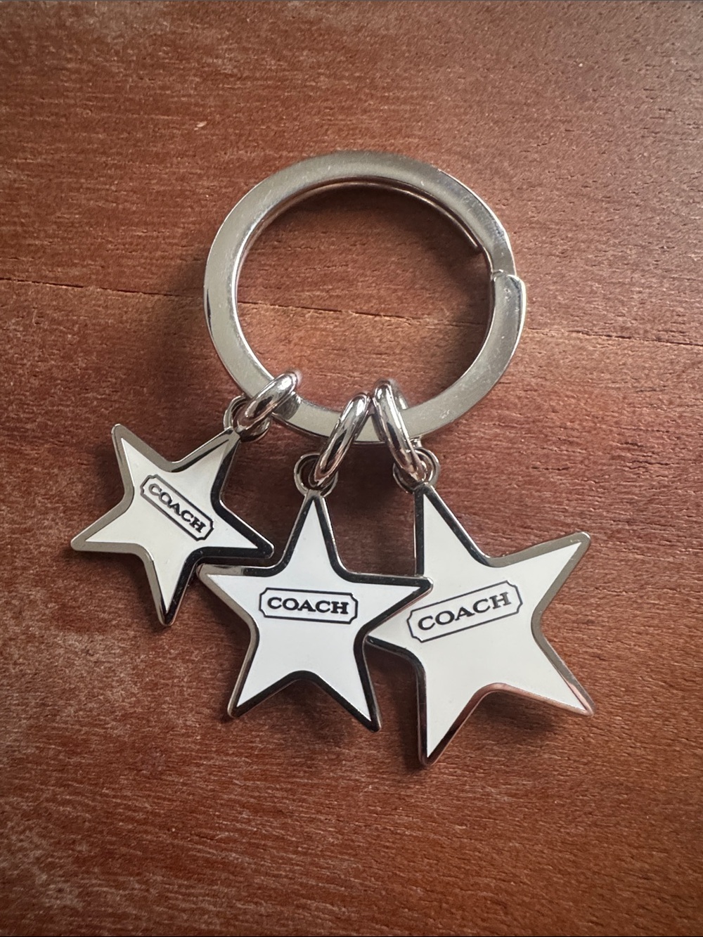 Coach White & Silver Star Charm Keyring